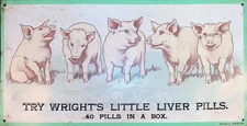 Vintage Wright's Little Liver Pills Five Pigs Metal Advertising Sign