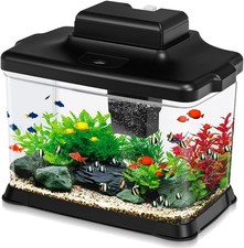 Small Fish Tank Ultra-Clear 1.6 Gallon Aquarium Starter Kits W/ LED Lighting