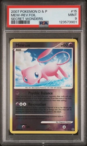 2007 Pokemon Secret Wonders Mew Reverse Holo Rare 15/132 POP 34 - PSA 9 MINT