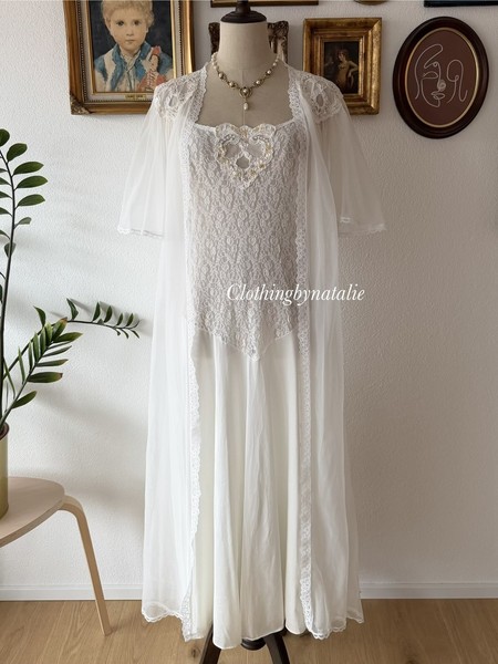 Val Mode Bridal Nylon Maxi Peignoir Set Size M-Excellent Cond*No US Shipping*