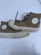 Converse Chuck Taylor High Top Women  s Sz 7 Tan Suede Shoes Sneakers Stains Used