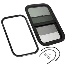 24" x 15" For Camper Cargo Trailer Slider RV Window W/ Trim Ring Screen Black
