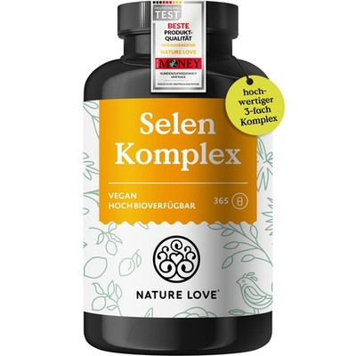 NATURE LOVE  Selen Komplex - Hochdosiert: 200µg Selen je Kapsel - 365 Kapseln