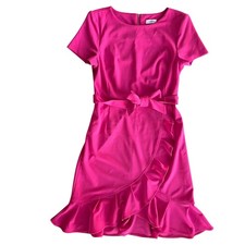 Calvin Klein Womens 10 Hibiscus Pink Short Sleeve Belted Zip Ruffle Sheath Dress