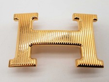 Hermes 32mm H Striped Goldtone Belt Buckle Do0126pxzde