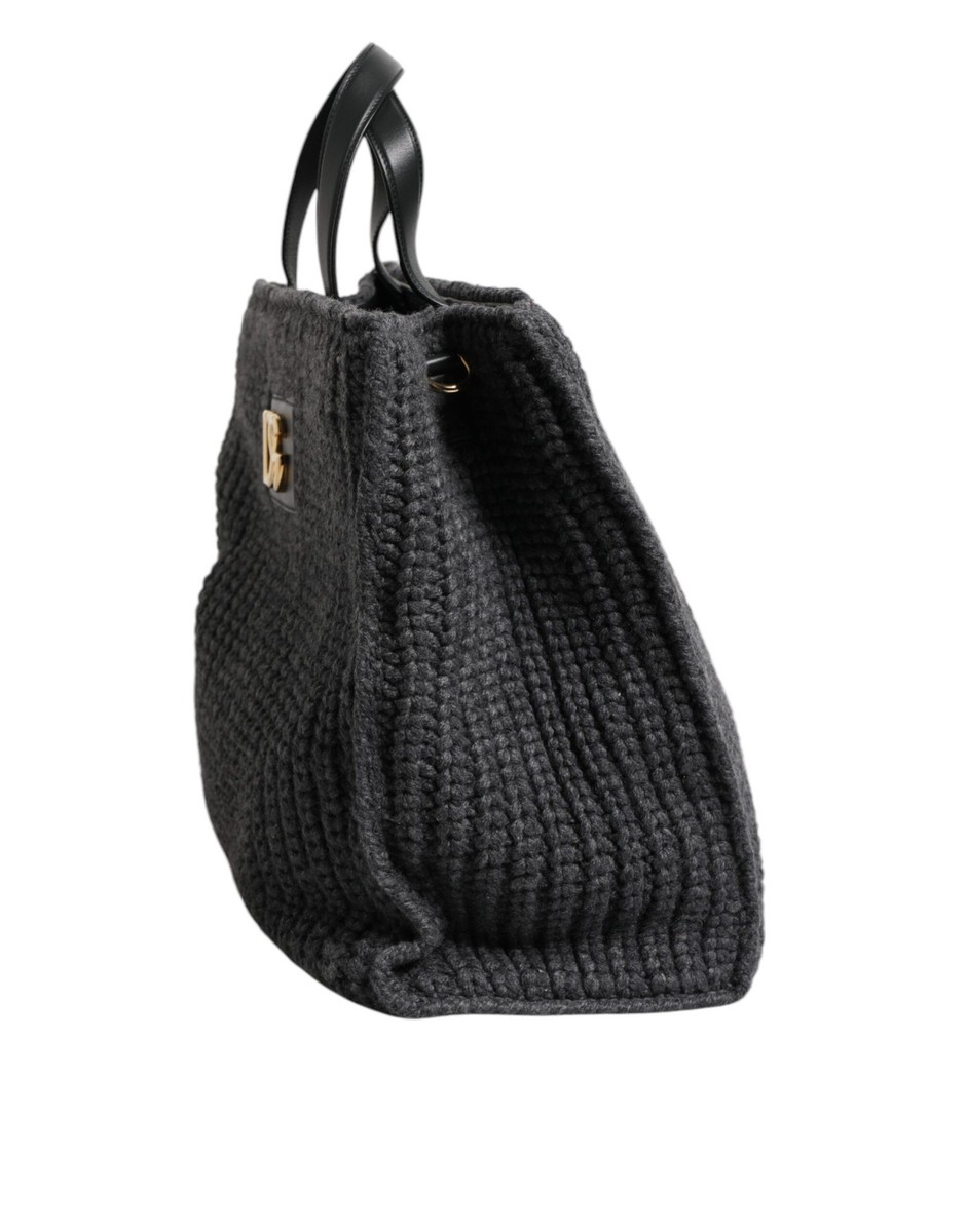 Dolce & Gabbana Black Large Knitted Crochet Shoulder Shopper