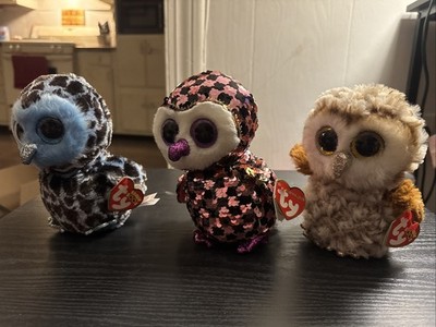 Ty Beanie Boos Owl Plush Percy, Checks, Yago - Lot of 3 Stuffed Animals
