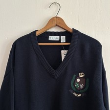 Vintage Izod Sweater Navy Blue V Neck Golf Crest Patch Size Large NWT 80s 90s