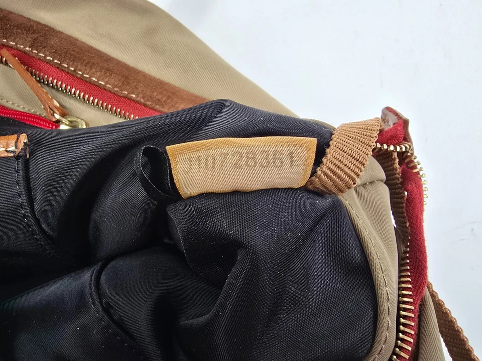 Bolso de Mano Dooney & Bourke Windham Leighton Nylon con Cremallera Beige Marrón Borde de Cuero Tostado Foto 4 de 4