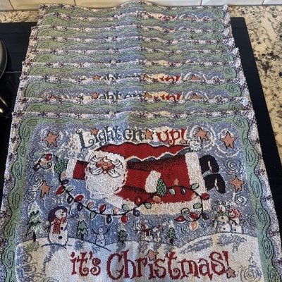 VTG 90s Needlepoint Whimsy Christmas Placemats Tapestry Set Of 9 Santa Lights