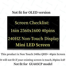 LED Screen 16.0" QHD LCD 240hz Display For ASUS ROG Zephyrus G16 GU605MU GU605MV