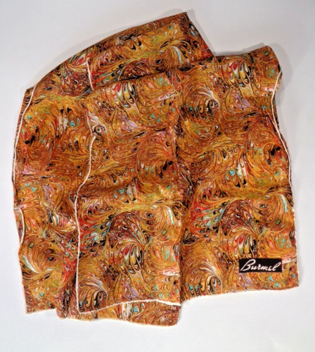 Vtg BURMEL Designer Hand Rolled 100% Silk Scarf Orange Paisley Swirls Made Japan, $29.36 - Photo 3