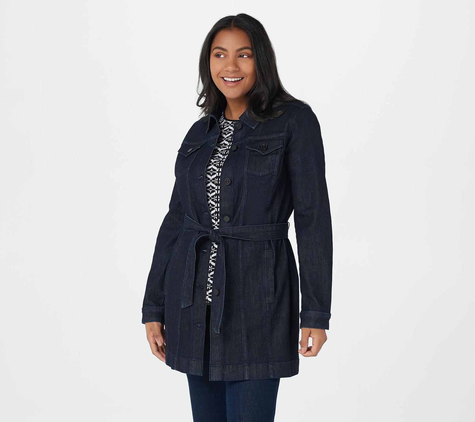 Susan Graver Women's Plus Sz Jacket 1X Petite High Stretch Denim Blue A393308