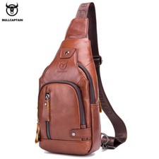 BULLCAPTAIN Men Genuine Leather Messenger Bag Shoulder Bag Casual Crossbody Bag