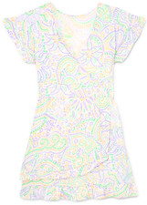 Women's Dress - Orange Purple Printed Dress - Mini Dress - Large - Cotton