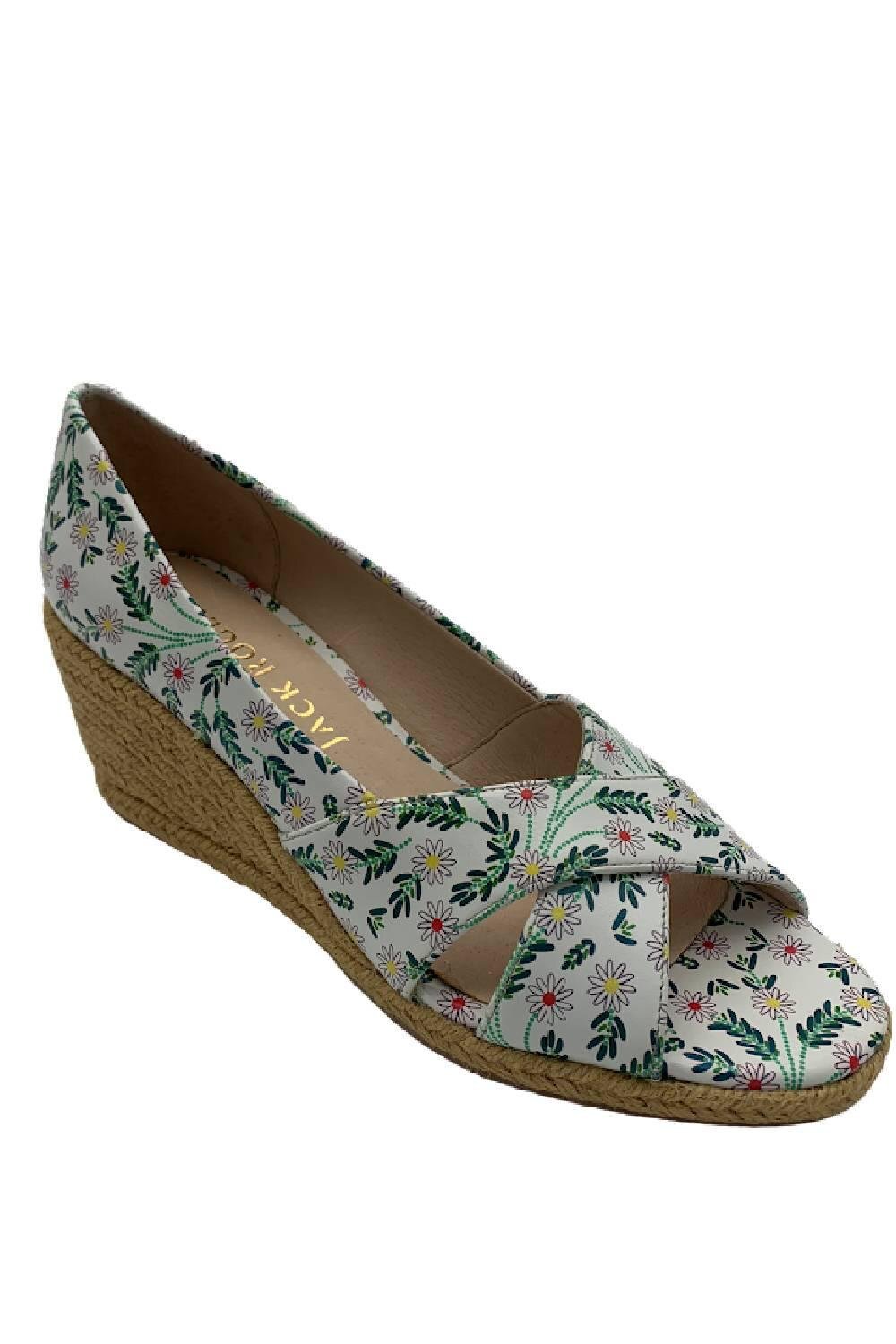 Jack Rogers Criss-Cross Wedge Espadrilles Palmer White Daisy