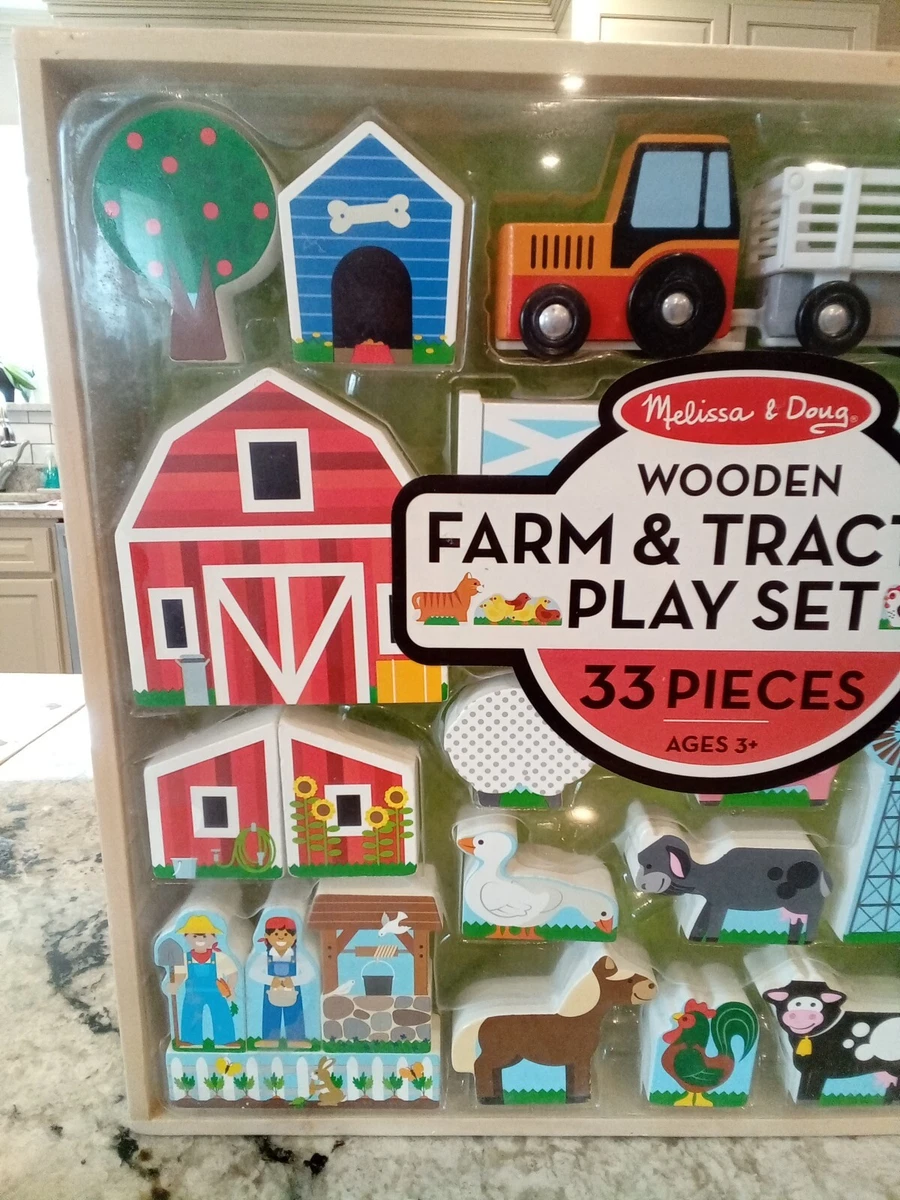Melissa & doug wooden farm & tractor play set sale