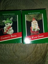 Lot Of 2 1989 Hallmark Keepsake Ornaments Old World Gnome And Cranberry Bunny 