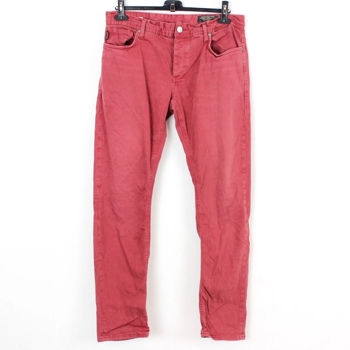 JACK JONES Tim Mens W34 L32 Slim Fit Straight Jeans Denim Pants Trousers Red