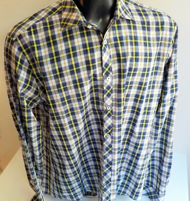 purple and yellow plaid shirt