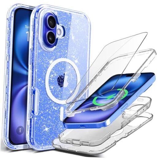 Full Protective for iPhone 16 Plus 6.7 inch (for iPhone 16 Plus) Clear Glitter