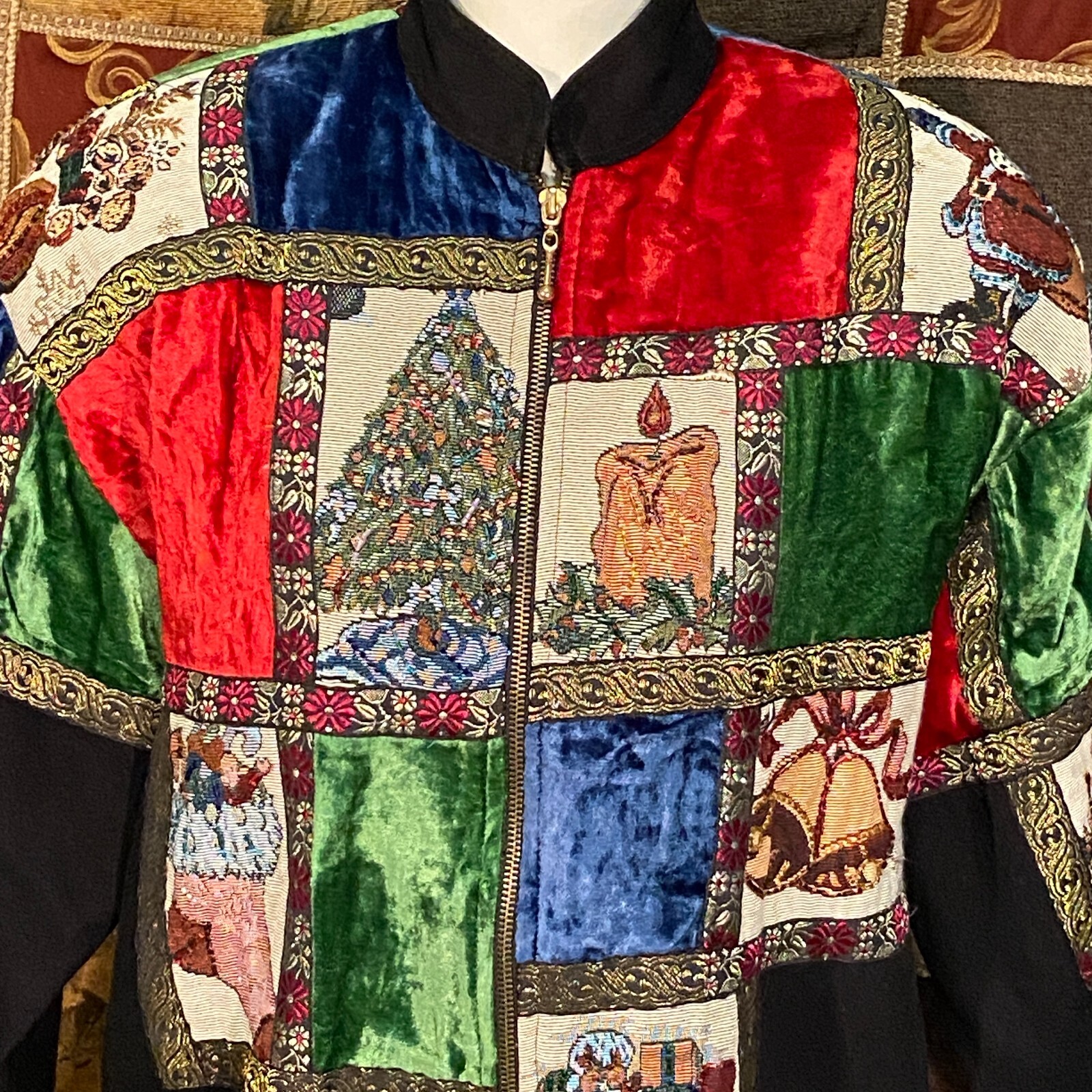 Modi Christmas Patchwork Embellished Lined Bomber… - image 2