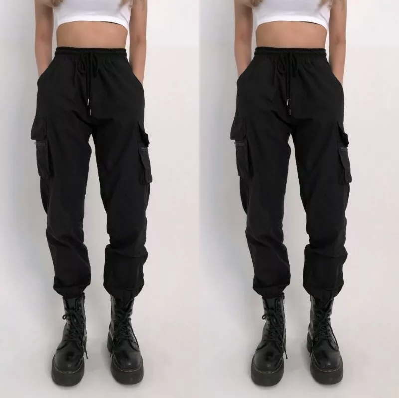 Womens Tapered Cargo Pants Casual Loose High Waist Gothic Hip-hop Slim  Trousers