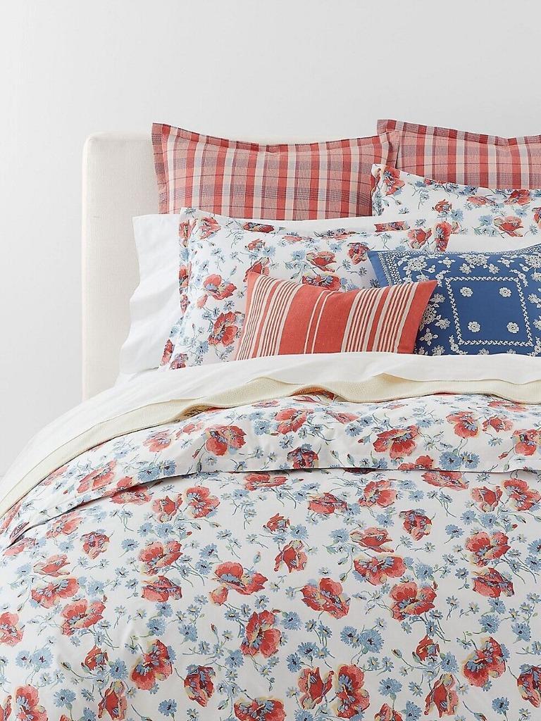 RALPH LAUREN Kylah Floral KING DUVET SET 3P Red Blue Poppies New $385