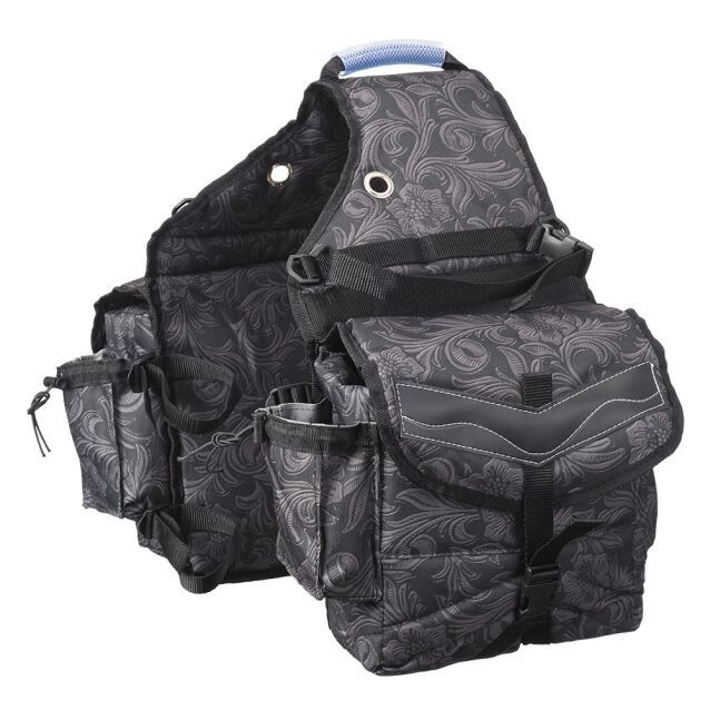 TOUGH1 Black Tooled Leather MULTIPOCKET INSULATED Saddle Bags Horse Tack eBay