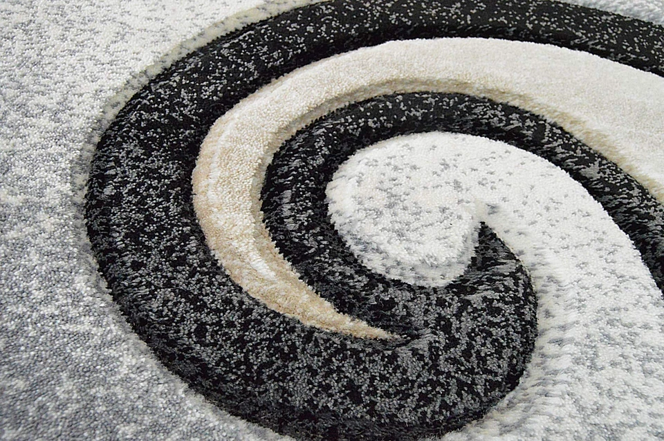 Alfombra abstracta contemporánea moderna tallada premium 327 gris arena beige 7'9''x10'8 Foto 2 de 4