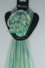 Green/Yellow/ Cream With Silver 'Glitter Scarf' With Pin  Clip -NWT