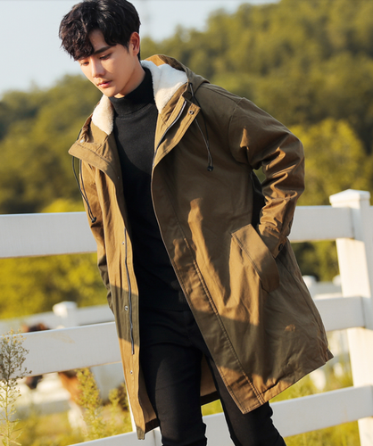 Mens Hooded Winter Coat Fur Lined Mid 