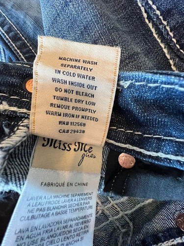 EUC Miss Me Girls Size 7 Skinny Dark Blue Jeans Rhinestone Fleur de Lis - Picture 9 of 10