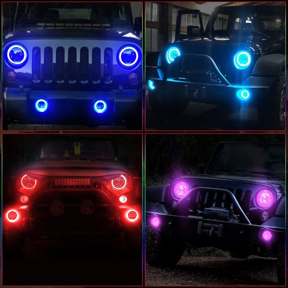 RGB LED Headlights & Fog Lights Combo For Jeep Wrangler JK/JKU 2007-2017 - 7" & 4" Kit