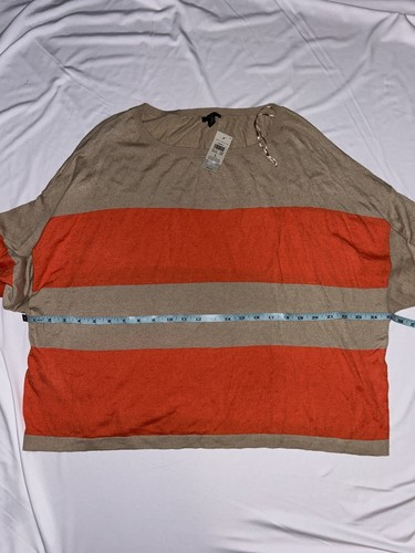 Ann Taylor Beige & Burnt Orange Striped Sweater, Size L, Round Neck, 3/4 Sleeves - Picture 13 of 15