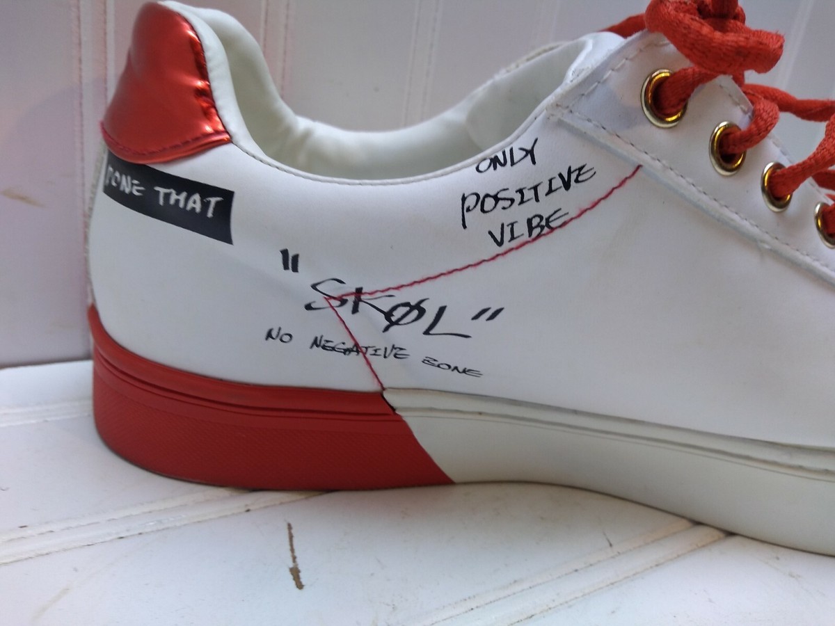 ZARA Graffitti Red White Faux Leather Low Lace Up Sneaker