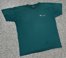 Vintage Champion Script Spellout Shirt Mens Sz XL Turquoise Blue USA MADE