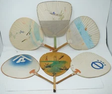 Uchiwa Compartments with Bamboo & Wood Frame Collection x6 Original from Japa...