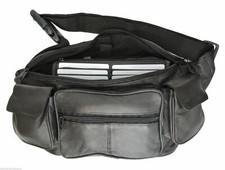 Black Premium Leather Fanny Pack Large Waist Bag Travel Phone Organizer Sac Bag