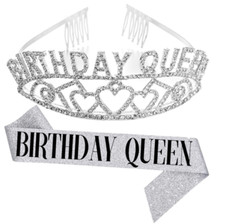 Silver Birthday Queen Sash Rhinestone Crown With Birthday Sash For Party Favors
