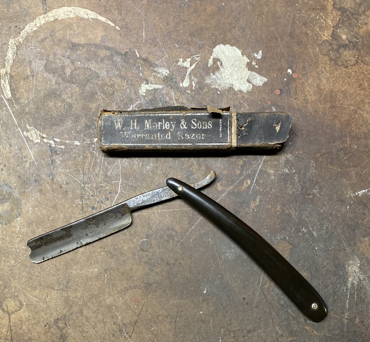 Antique W.H. Morley & Sons Clover Brand Straight Razor Made in
