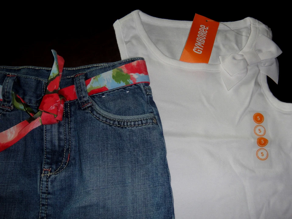 Gymboree Burst of Spring Falda Vaquera Cinturón Floral y Top Lazo Blanco 1 NUEVO CON ETIQUETAS 5 Foto 2 de 2