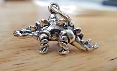 Sterling Silver 3D 13x22mm Heavy Stegosaurus Dinosaur Charm