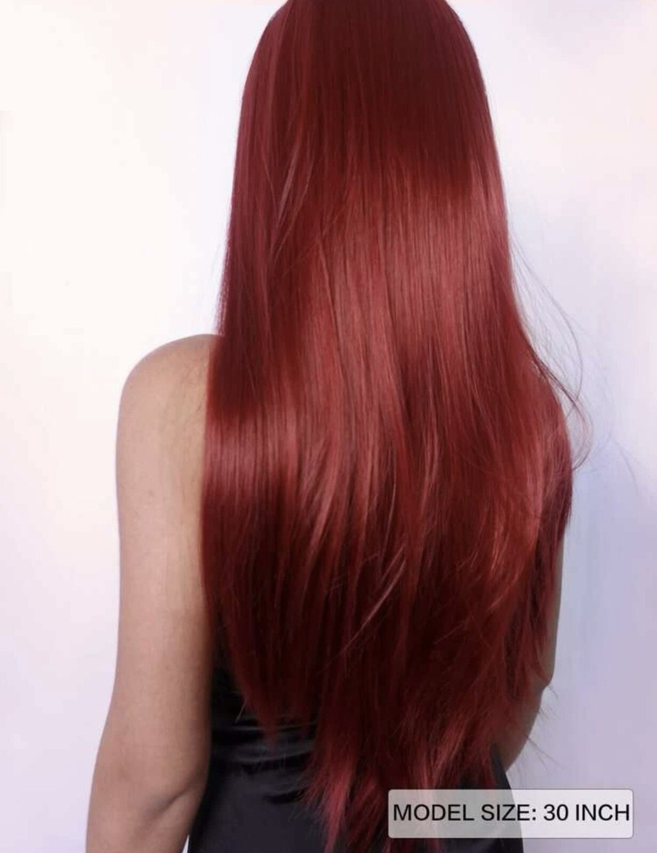 Perruque Longue Synthétique Rouge Cuivré - Cheveux Lisses - Taille Moyenne
