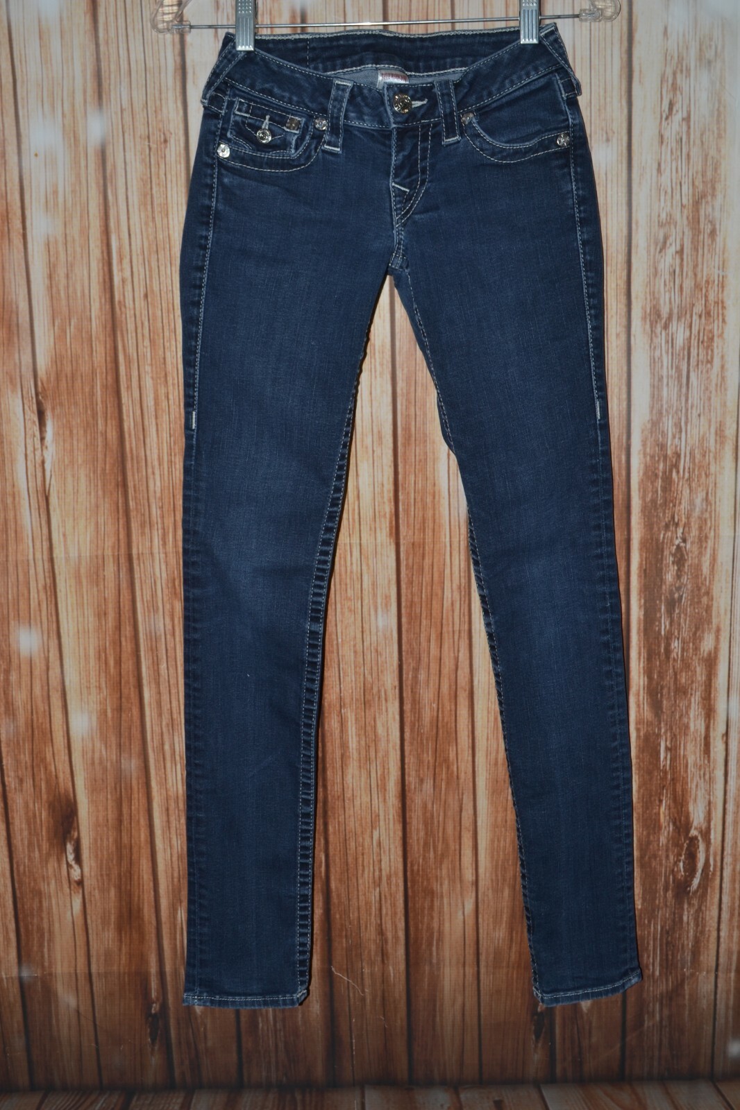 True Religion Women's Skinny Pocket Flaps Blue Denim Jeans Sz 24x30 thumbnail 4