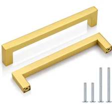 BRASS Square Cabinet Pulls, 10 Pack with Screws (2 sizes)