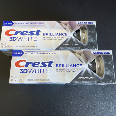 2x Crest 3D White Brilliance Charcoal Mint Toothpaste 4.6oz Large Size Exp 04/28
