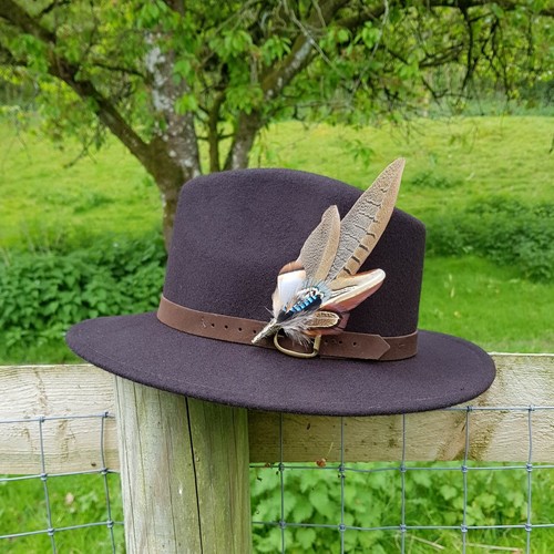 Large Pheasant jay feather brooch hat 