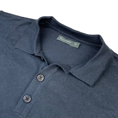 Samuel Windsor Men's Cotton/Cashmere Pullover Polo Sweater Navy Blue   XL