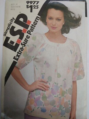 Shirt Blouse Pullover 10 12 ESP Simplicity 9977 Sewing Pattern Cut VTG Scoop